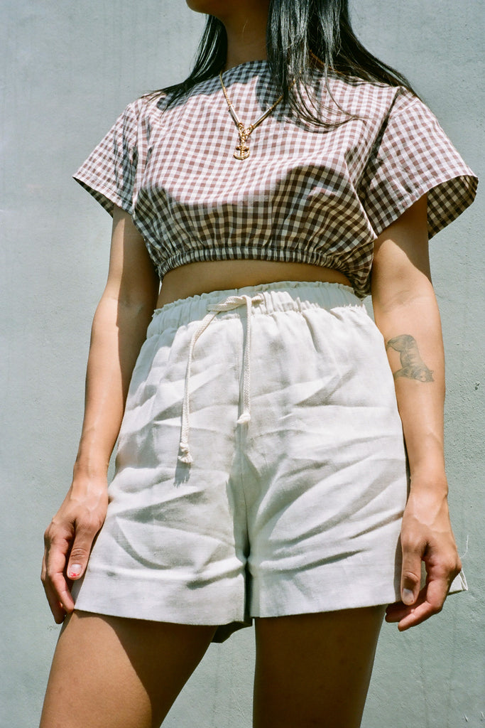 Alex Crane Linen Bo Shorts in Bone at STATURE | staturenyc.com