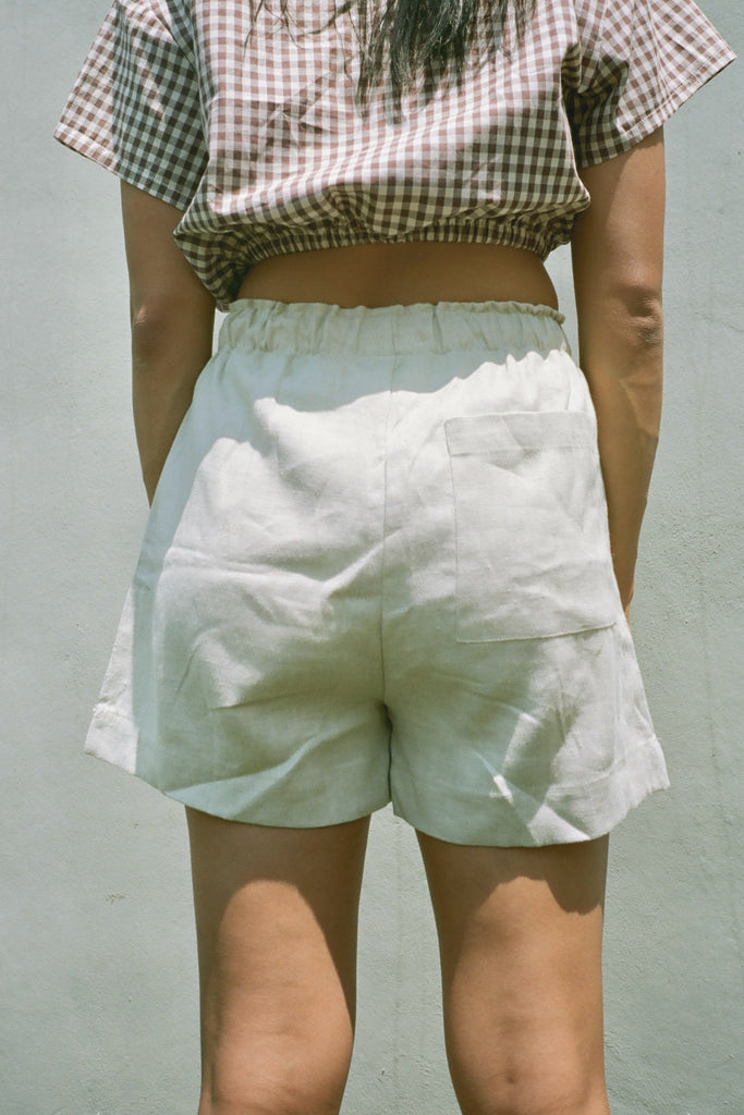 Alex Crane Linen Bo Shorts in Bone at STATURE | staturenyc.com