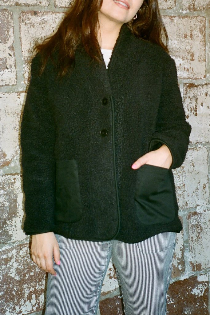 Loup NYC Cotswold Jacket (Petite Exclusive) - Black Faux Shearling at STATURE | staturenyc.com