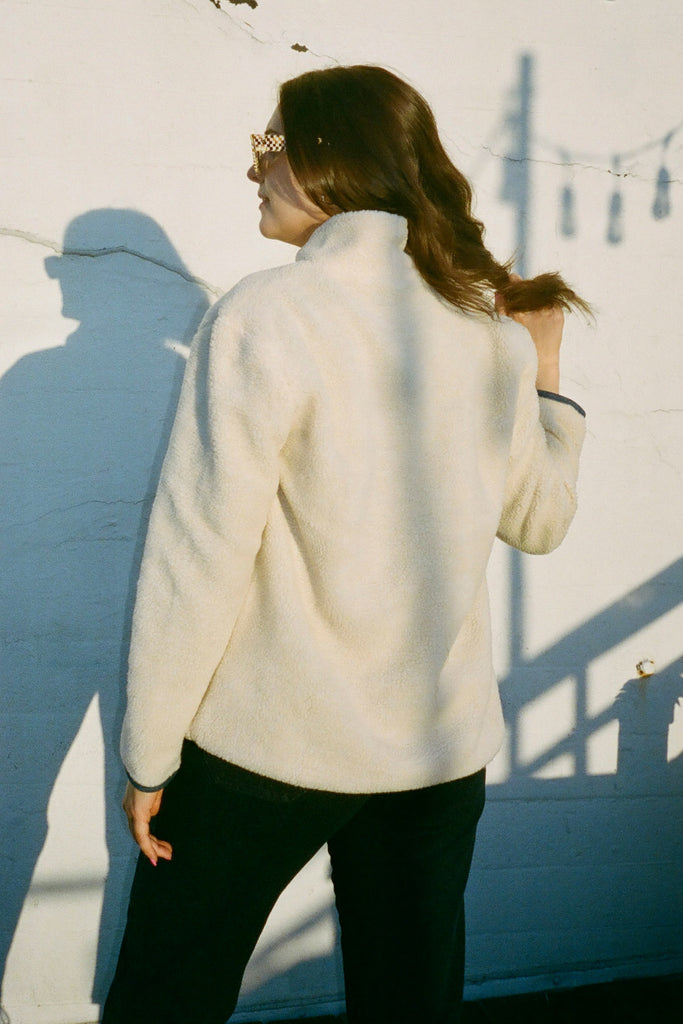 Loup NYC Cotswold Jacket (Petite Exclusive) - Ivory & Denim Faux Shearling at STATURE | staturenyc.com
