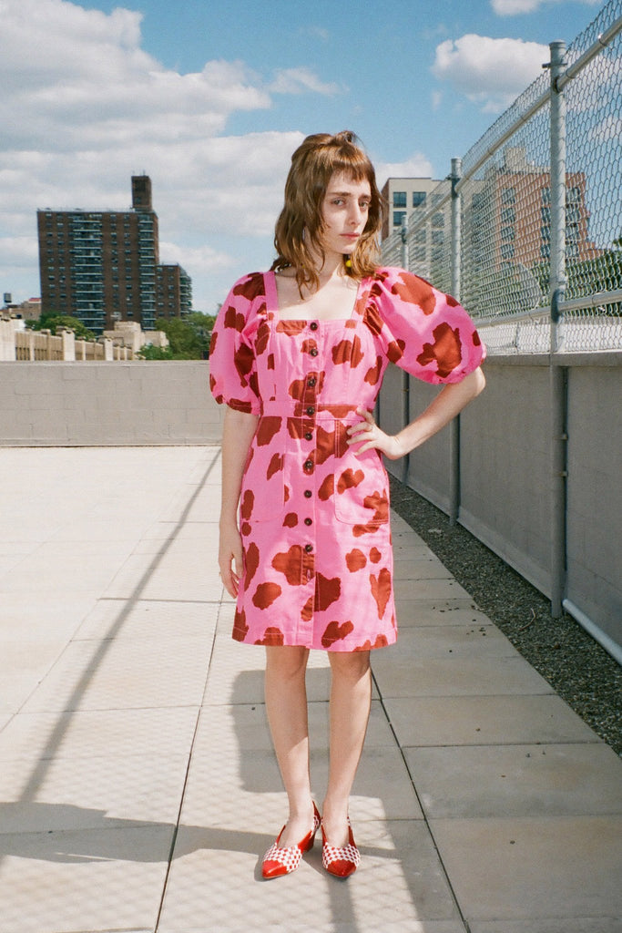 Rachel Antonoff India Dress in Pink & Brown Cow Print at STATURE | staturenyc.com