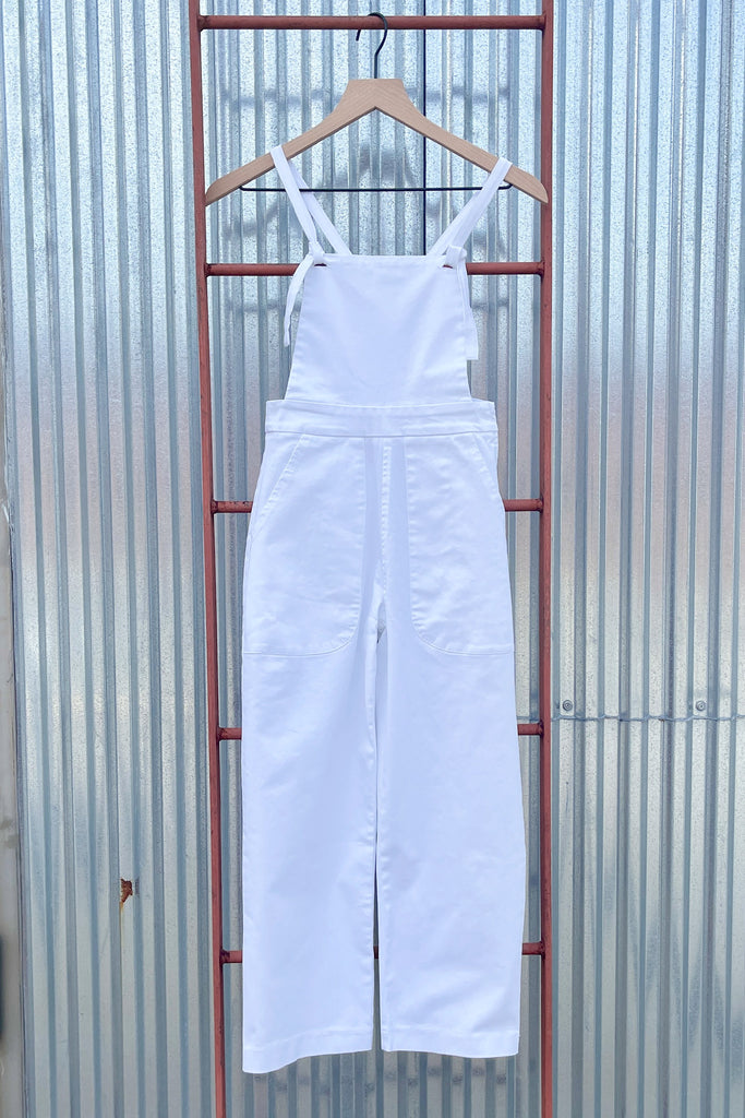 Loup NYC - Knot Overalls - White Stretch Twill - Petite Exclusive at STATURE | staturenyc.com