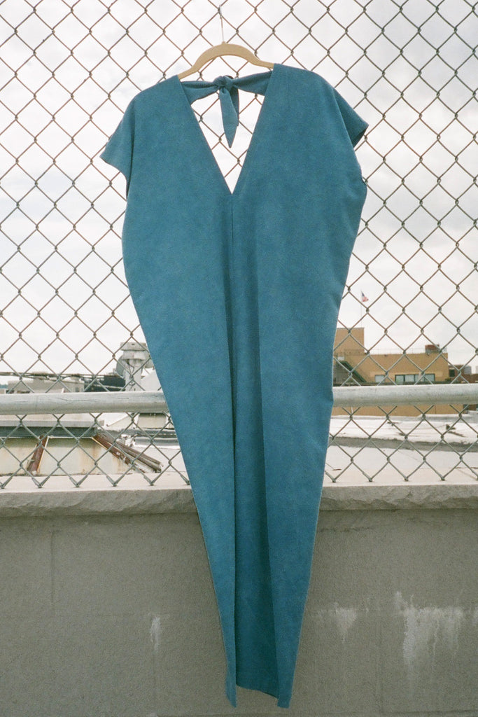 Miranda Bennett Everyday Jumpsuit in Indigo Silk Noil (Petite Exclusive) at STATURE | staturenyc.com