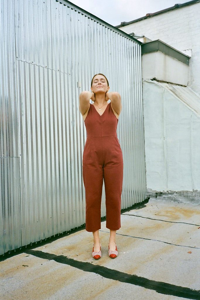 Loup NYC - Slate Coverall (Petite Exclusive) - Terracotta stretch cotton twill at STATURE | staturenyc.com